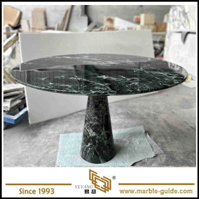 Meja bulat marmar hijau gelap mewah